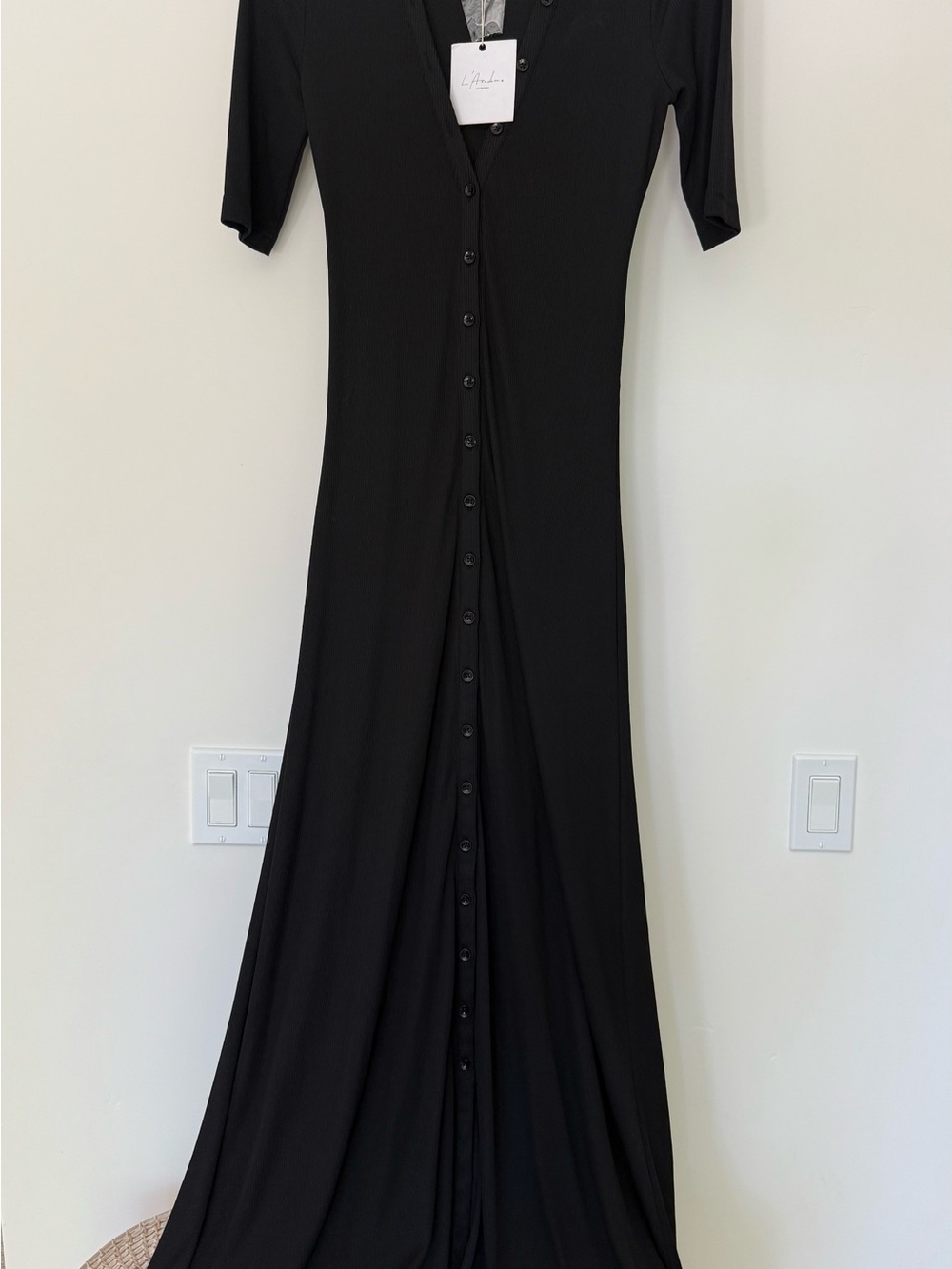 L'Academie Black Button-Front Maxi Dress